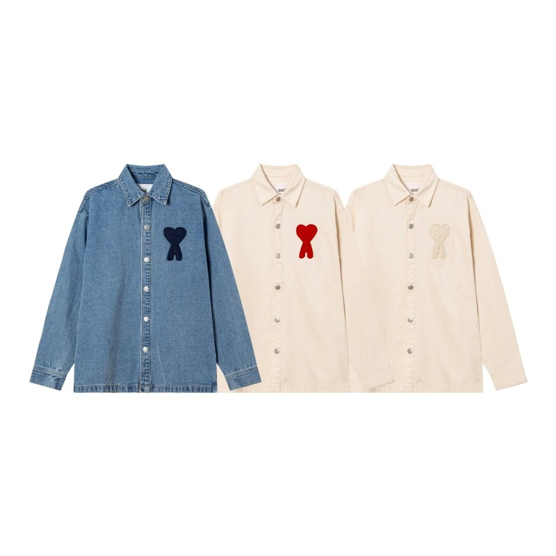 Ami Paris Heart-Embroidered Denim Shirt Review: Indigo Read Under Four Bench Lamps at $47.01